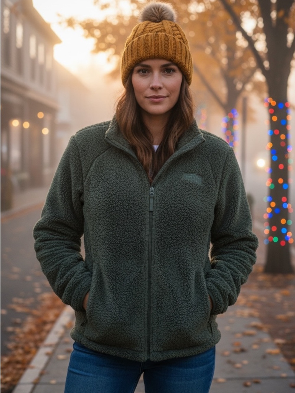 The North Face Olive Green Sherpa Zip-Front Jacket